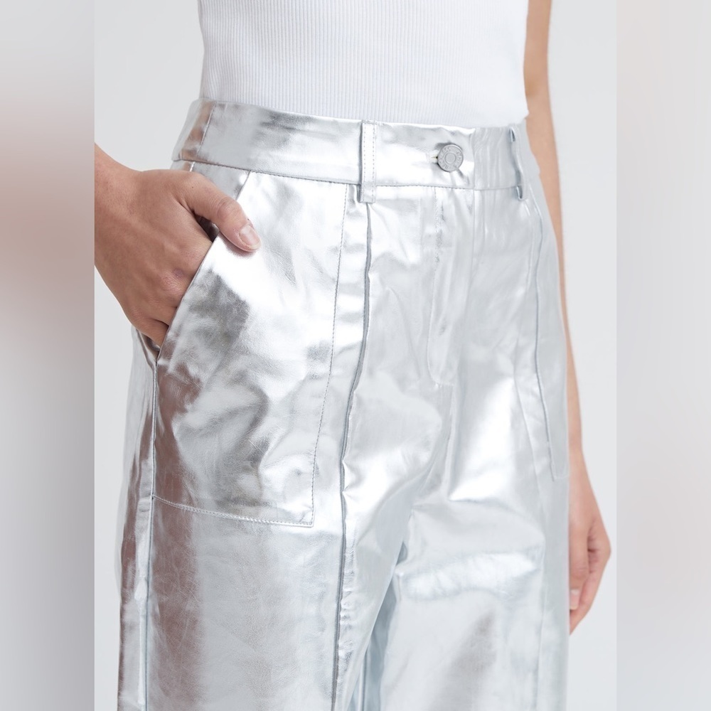 4th + Reckless SILVER METALLIC FAUX LEATHER TROUSER Small NWT - Picture 4 of 10